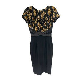 Bettie Page Black and Gold Floral Dress